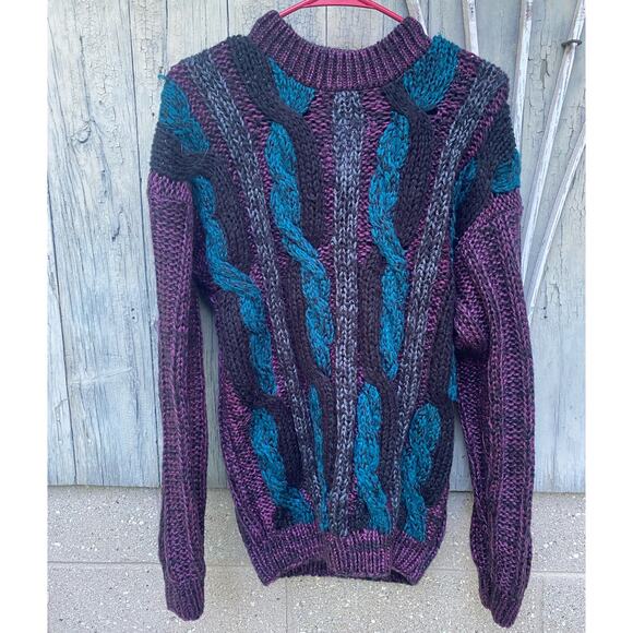 Size S-L//Vintage 90s Crewneck Textured Knit Sweater - Picture 1 of 3